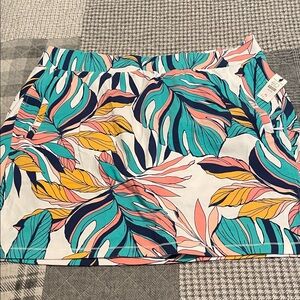 T by Talbots Teal, Coral & Navy Tropical Print Mini Skirt